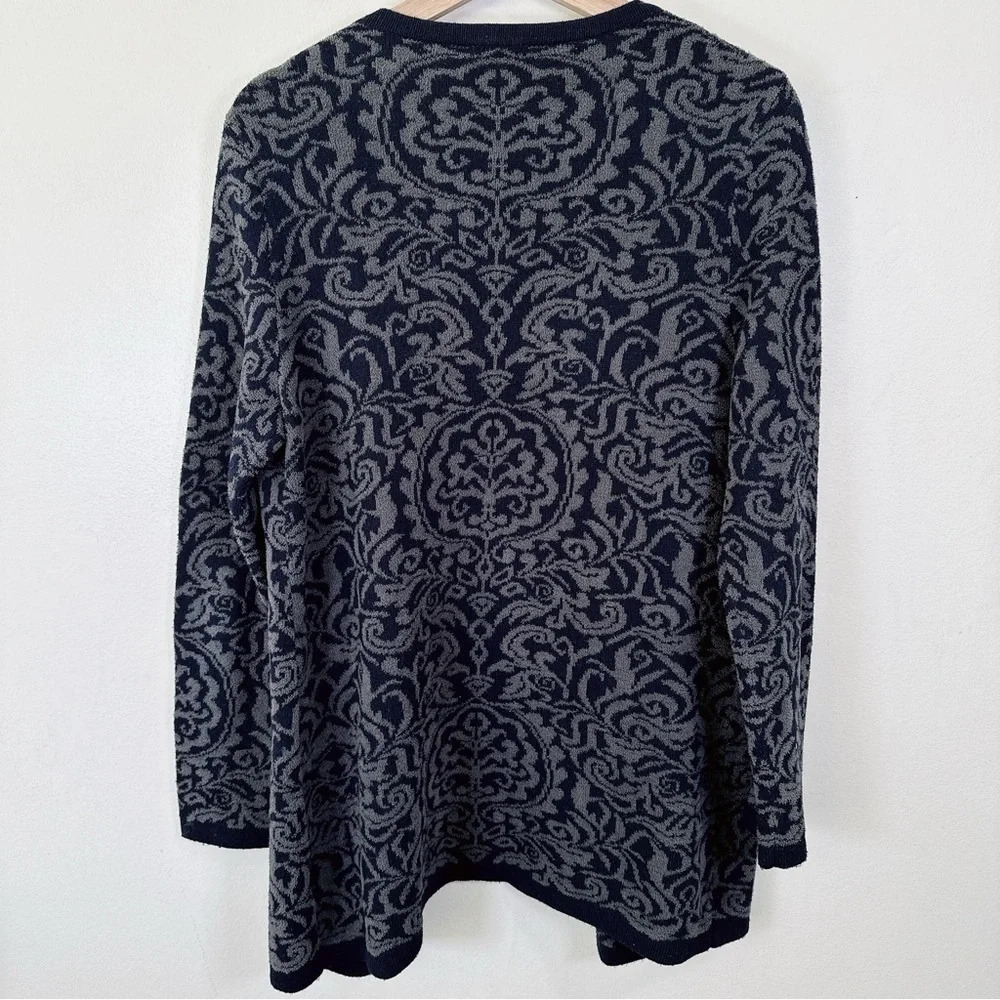 Talbots Open Front Cashmere Blend Navy Jacquard Cardigan - Picture 16 of 16
